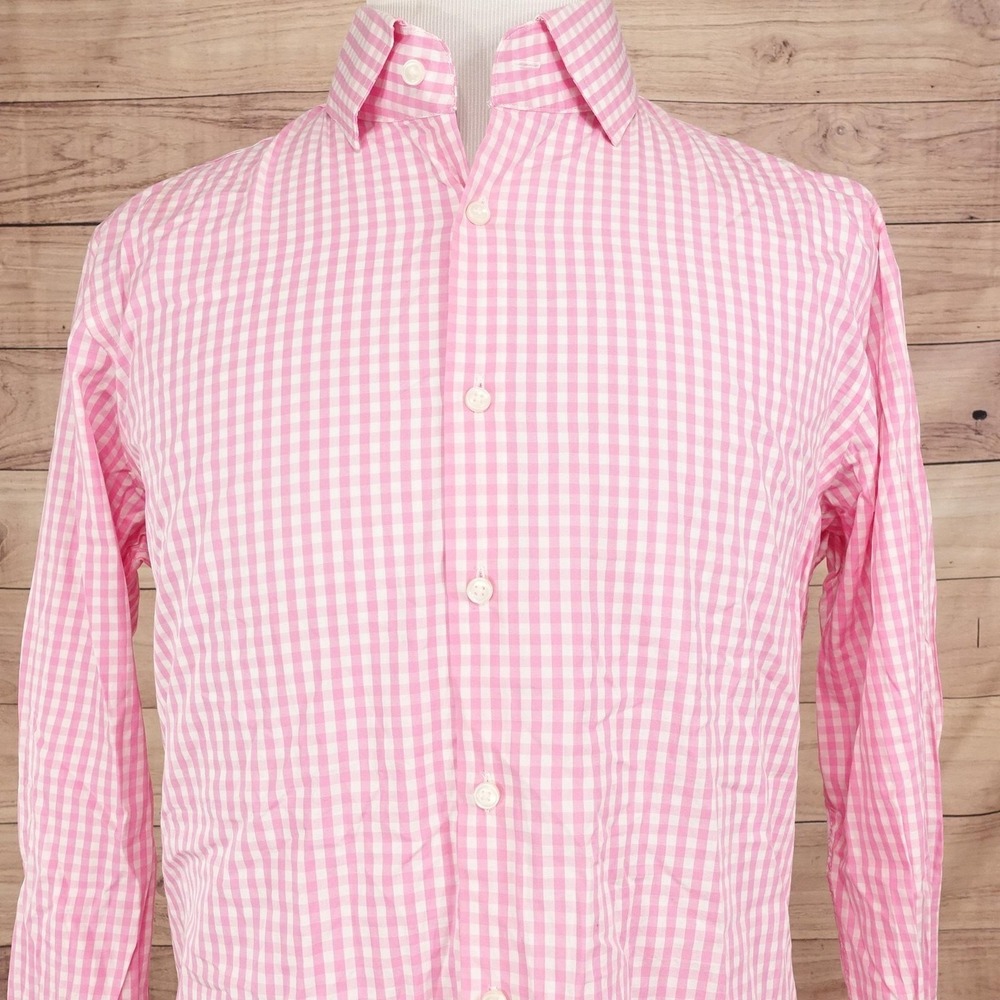 Cigar Couture Shirt Mens L Pink Gingham Check Long Sleeve Button-Up Cotton